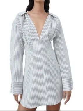 Zara Striped Ecru Mini Shirt Dress